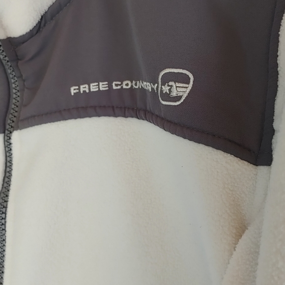 Women's Sz M Free Country Fleece Jacket Gray and Winter White Pockets zipup - Picture 4 of 7